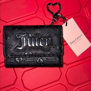 Juicy Couture Black Embossed Wallet with Heart Keychain